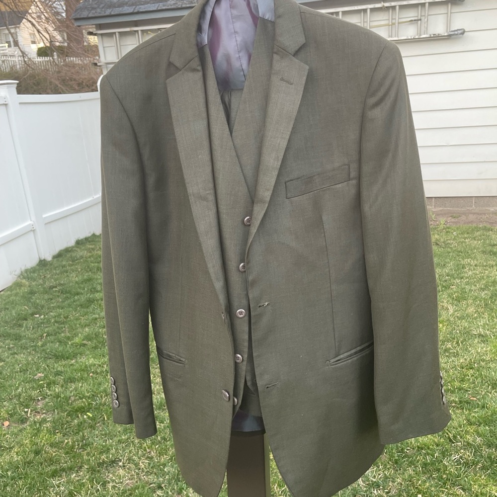 3 piece olive green suit